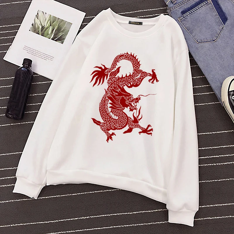 2020 Hoody Oversized Harajuku Chinese Dragon Print Sweatshirt Hoodies For Women Top Clothes
