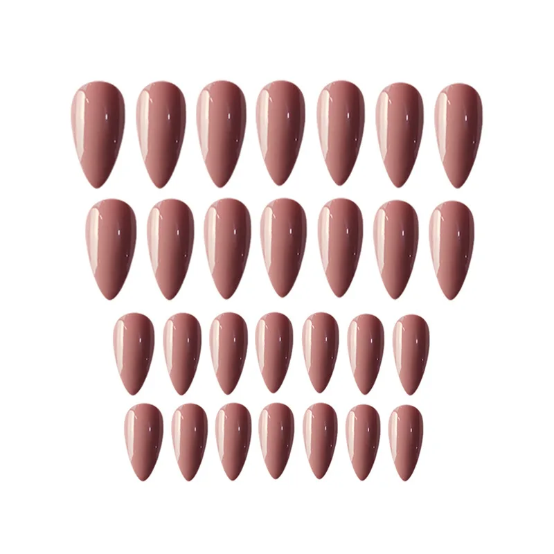 Nusx 24pcs Full Cover Stiletto False Nails Almond Acrylic mountain peak Sharp End Long Brown False 5