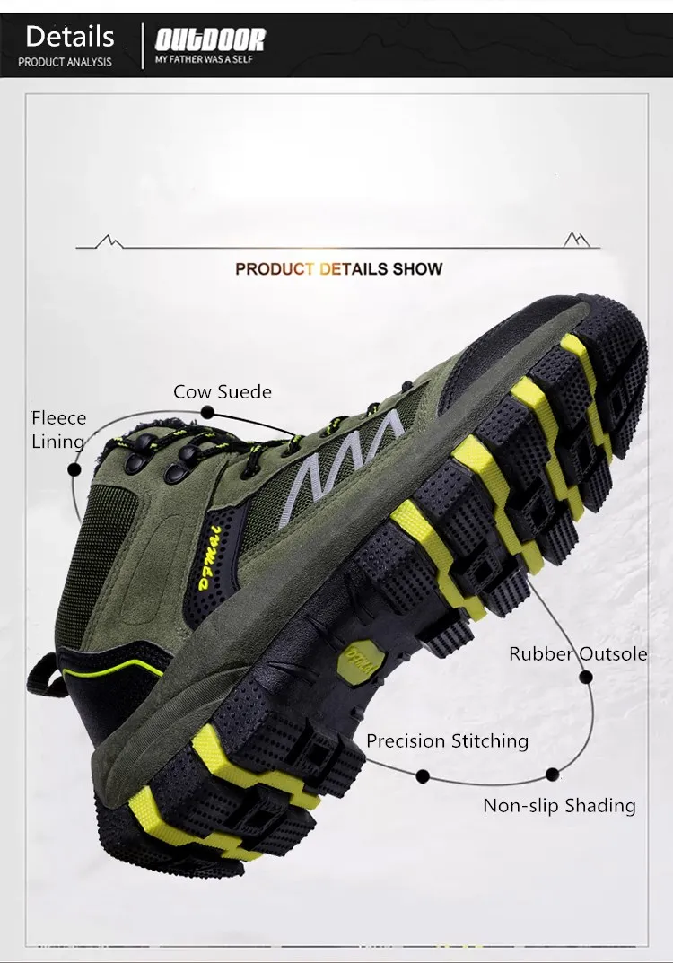 Водонепроницаемые уличные альпинистские горные ботинки; Флисовая теплая спортивная походная обувь; треккинговые ботинки средней высоты; нескользящие зимние ботинки