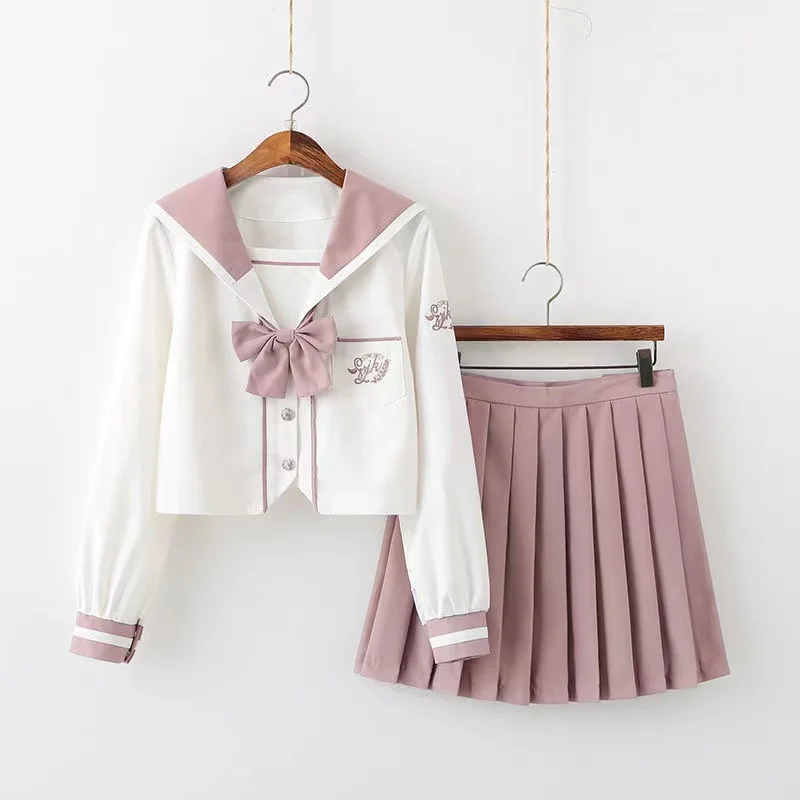2021PinkJapaneseSchoolUniformSkirtJkClassUniformsSailorSuit