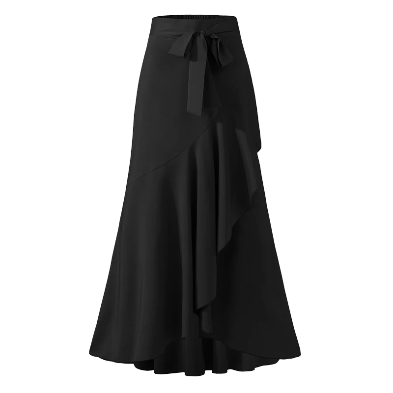 Selma: Elegant Ruffled Trumpet Maxi Skirt with Wrap Belt (Plus Sizes ...