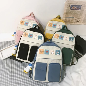 

Vintage Nylon Women Backpack Cartoon Duck Backpacks Mochila Feminina Mujer Travel Shoulder Bag Teenage Girl Schoolbag Knapsack