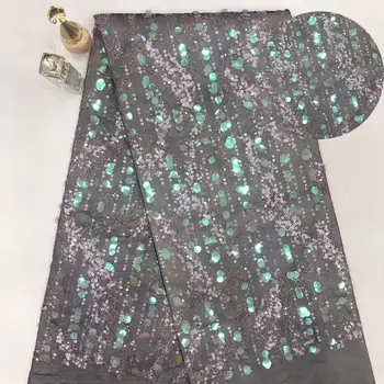 

sample sequins style embroidered net lace fabric with shining sequins african lace nigeria tulle net fabric for fashion dress
