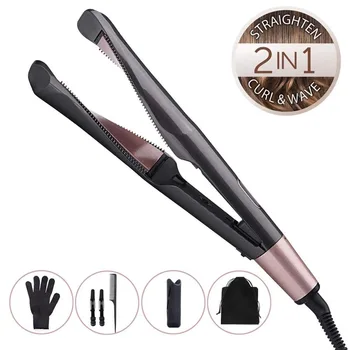 

Drop shipping Professional hair curler and straightener in one Twist curling iron barber salon flat irons styler Tourmaline