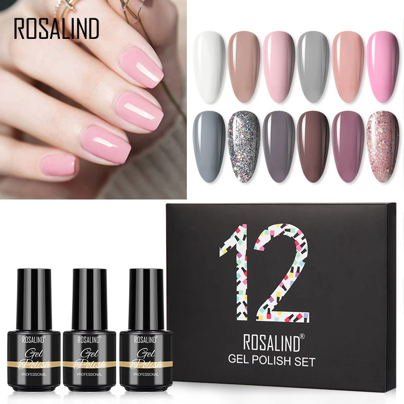 

ROSALIND Gel Polish Nail Kit More PCS Semi Permanent All For Manicure Set Hybrid Varnishes Base Top Primer Nail Art Polish Set