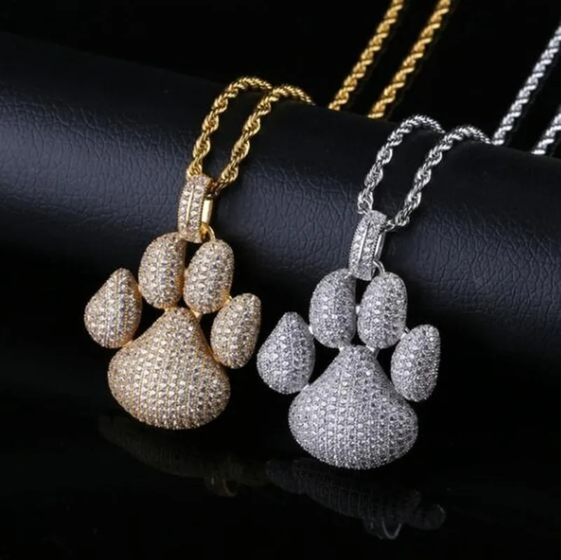 Dog Paw Footprint Bubble Pendant Necklace AAA + Cubic Zirconia Ice Crystal | Украшения и аксессуары