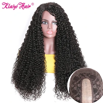 

Klaiyi Hair Curly Hair PU Silk Scalp Wigs 4X2 Inch Brazilian Remy Hair With Pre-Plucked 150% Denisty Human Hair Wig 10''-24''