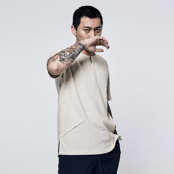 

SAMWESTART Men's T-Shirt Summer New Style T-shirt Men Solid Color Loose-Fit Short-sleeved Top Retro Thin Flax T-shirt