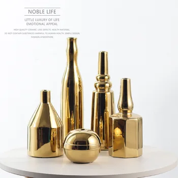 

Nordic golden ceramic vase simple modern creative home decoration electroplating flower arrangement crafts light luxury ornament