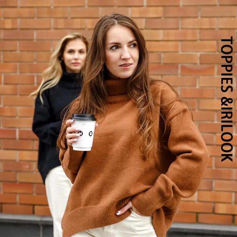 Toppies Winter Woman Sweater Turtleneck Oversize Pullovers Jumper Female knitted tops irregular hem Korean Clothing | Женская одежда