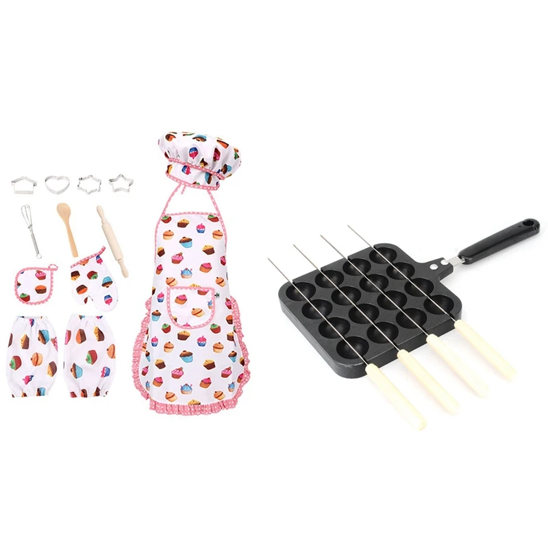 13PCS Complete Kids Cooking And Baking Set With 16 Holes Takoyaki Maker Grill Pan Octopus Ball Plate | Спорт и развлечения