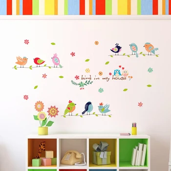 

1PC Peel And Stick Non-Toxic Removable Creative Cartoon Tree Branch Bird Wall Sticker Wall Decals Nursery Decal Papel De Parede