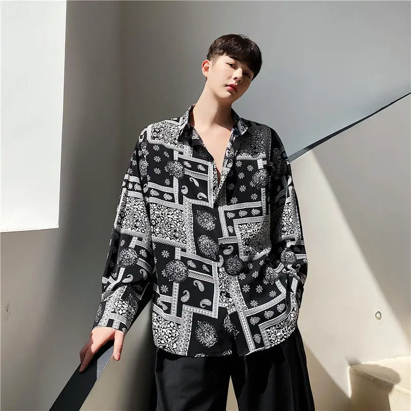 Men's long-sleeved shirt 2020 spring and summer new classic cashew flower loose thin shirt young personality fashion trend men's
