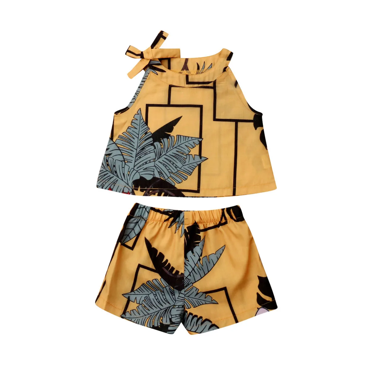 Комплекты летней праздничной одежды для маленьких девочек из 2 предметов топы без рукавов с цветочным принтом и короткие штаны
