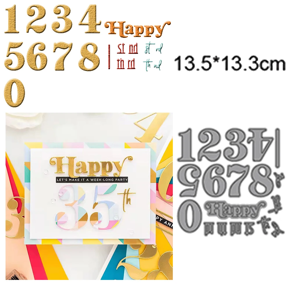 Happy Brithday 2022 Metal Cutting Dies Scrapbooking Template Album Fotografico Fai Da Te Decorazione Della Carta Goffratura Cartella Tool Cut Die