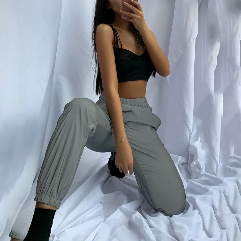 Light Reflective Pants for Women Ladies Women Pants Casual Harajuku Hip Hop Pantalon Femme Joggers trousers women casual pants - Цвет: Gray