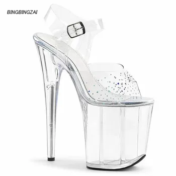 

BBZAI New pattern Superior quality Super high heel ladies shoes 20CM Crystal Thin Heels Sandals shoes Waterproof 10CM 34-45 46