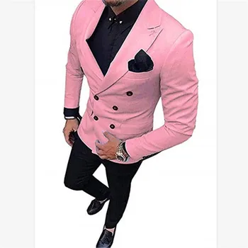 

New Men’s Suit Smolking Noivo Terno Slim Fit Easculino Evening Suits For Men double-breasted groom jacket + black pants