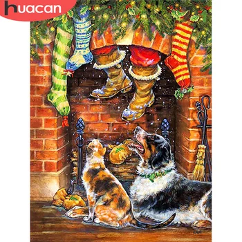 

HUACAN Full Square Diamond Embroidery Animal Diamond Painting Cat Cross Stitch Dog Mosaic Christmas Decor For Home