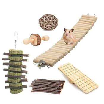 

6PCS Hamster Set Toy Seesaw Apple Branch Grass Cake Molar String Grass Rope Ball Gnawing Toy