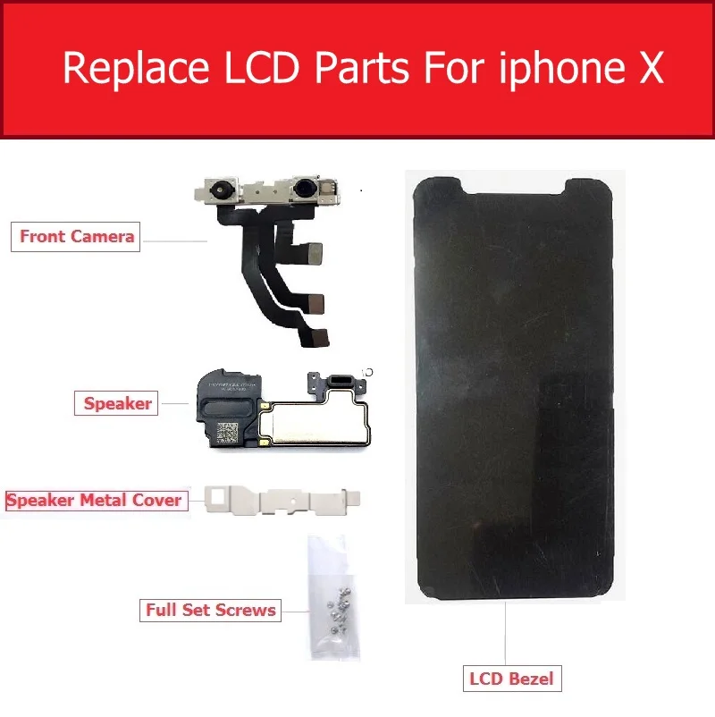 Полный комплект сменный ЖКД Запчасти для iPhone X ЖК-дисплей металлический ободок/Фронтальная камера/динамик металлическая крышка/винт запчасти