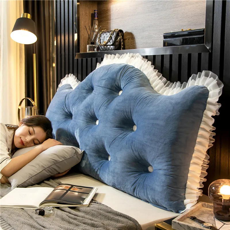 

Luxury princess pillow bedside cushion, crystal velvet headrest, solid color button backrest, waist backrest for sleeping