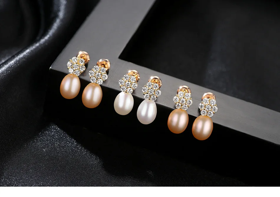 

S925 Sterling Silver Earrings Zircon Freshwater Pearl Earrings F05