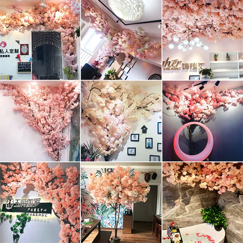 10pcs Silk Cherry Blossom Flower Tree Branches Artificial Sakura Flower Stem 6 colors for Wedding Tree Floral Decoration