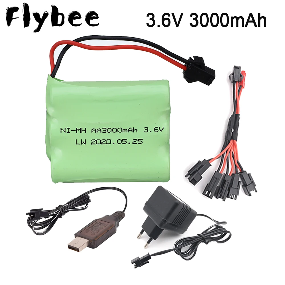 Sm Plug 3.6V 3000Mah Nimh Batteria Con Caricabatterie Per Rc Toy Car Tanks Treni Robot Boat Gun Aa 2800Mah 3.6V Batteria Ricaricabile