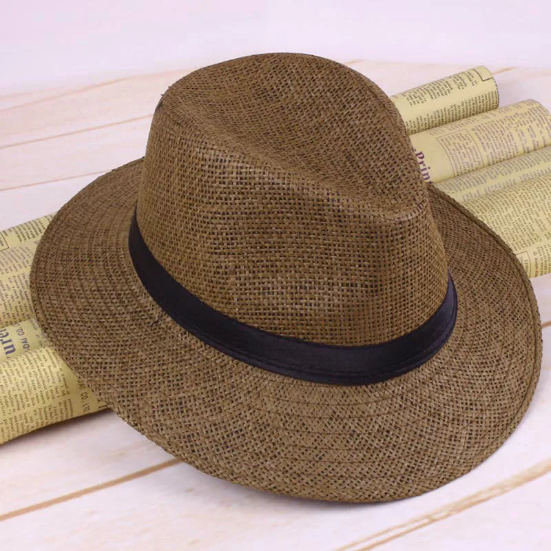 Outdoor Hiking Hat Men Straw Panama Hat Handmade Cowboy Cap Summer Beach Travel Sunhat