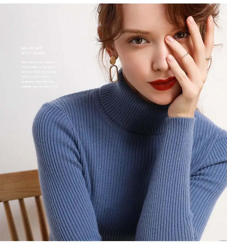 blue sweater 2021 Autumn Winter Thick Sweater Women Knitted Ribbed Pullover Sweater Long Sleeve Turtleneck Slim Jumper Soft Warm Pull Femme turtleneck sweater