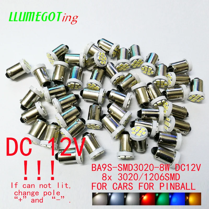 100 шт. BA9S T4W #44 #47 светодиодный ная лампа 8 SMD 3020 1206 яркая супер 12 В Автомобильная
