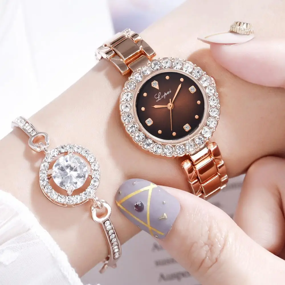 

Women Watches Bracelet Set Luxury Rhinestone Starry Sky Quartz Clock Female New Romantic Diamond Jewelry Gift Clock montre femme