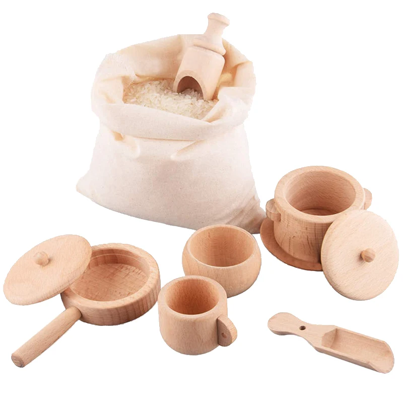 Baby Wooden Kitchen Toys Set Montessori Cutlery Pretend Play Game Early Education Simulation Kitchenware Toy Fine Motor Training