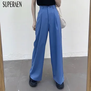 

SuperAen High Waist Casual Pants Women Solid Color Wild Fashion Ladies Wide Leg Pants Summer New 2020 Long Pants Female