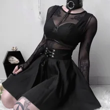 

FOR Goth Dark Vintage High-Waist Gothic Skirts Women Harajuku Pleated Punk Grunge Autumn 2021 Bandage Rivot Female Skirt Fashion