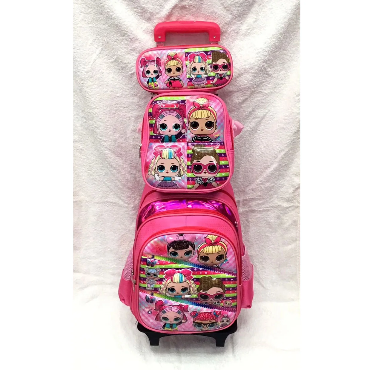 

LOL Surprise Doll 16 Inch Lightening Decompression Backpack 3 Piece Set Detachable Trolley Zipper Bag With 6 Wheels