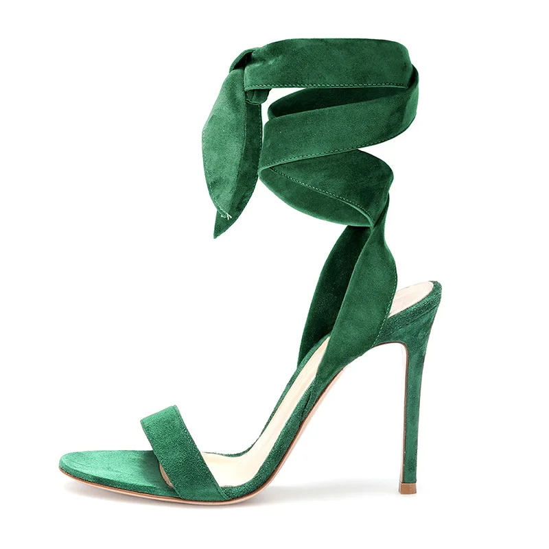 

Sexy Green Suede Bandge Sandals Ladies Peep toe Gladiator Thin High Heels Party Zapatos Summer Street Outfit Sandals