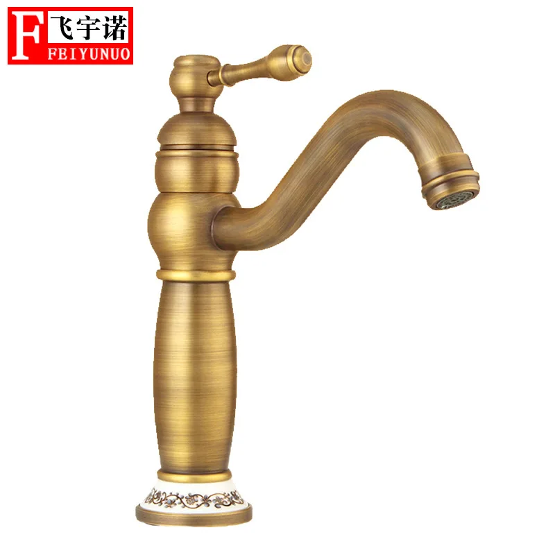 

Copper European Style Tap Bathroom Basin Faucet Vintage Ceramic Single Bore Hot And Cold Mixing Faucet