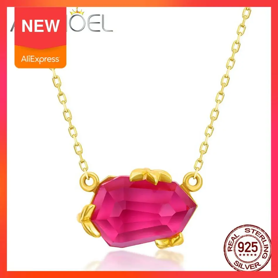 

ALLNOEL 925 Sterling Silver Necklace For Women Geometric Diamond Synthetic Pink Topaz Claw Set Necklaces 2020 New Wholesale