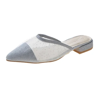 

Women Casual Shoes Fashion Breathable Half Slipper Pointed Toe Lace Shoes 2020 Summer Fashion Size 35-39