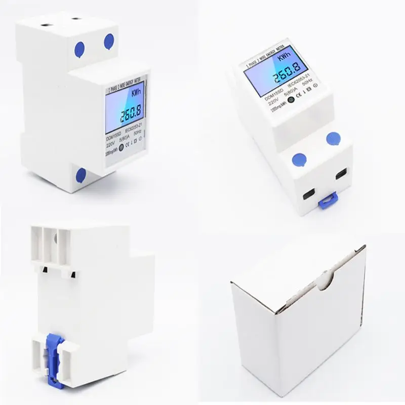 

LCD Backlight 1Phase 2Wires 5(80A) Energy Meter Din Rail Electric Meter Monitor