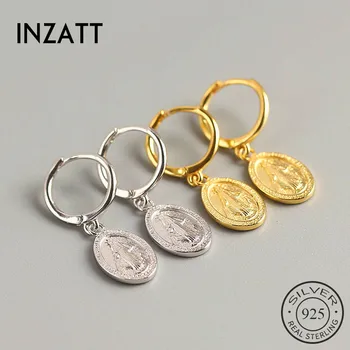 

INZATT Real 925 Sterling Silver Geometric Round Hoop Earrings For Fashion Woman Party Cute Gothic Fine Jewelry Accessories Gift