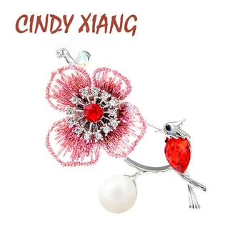 

CINDY XIANG Cloth Flower Rhinestone Bird Brooches For Women Cute Aimal Design Pin Brooch Pearl Jewelry Fashion Accessories New