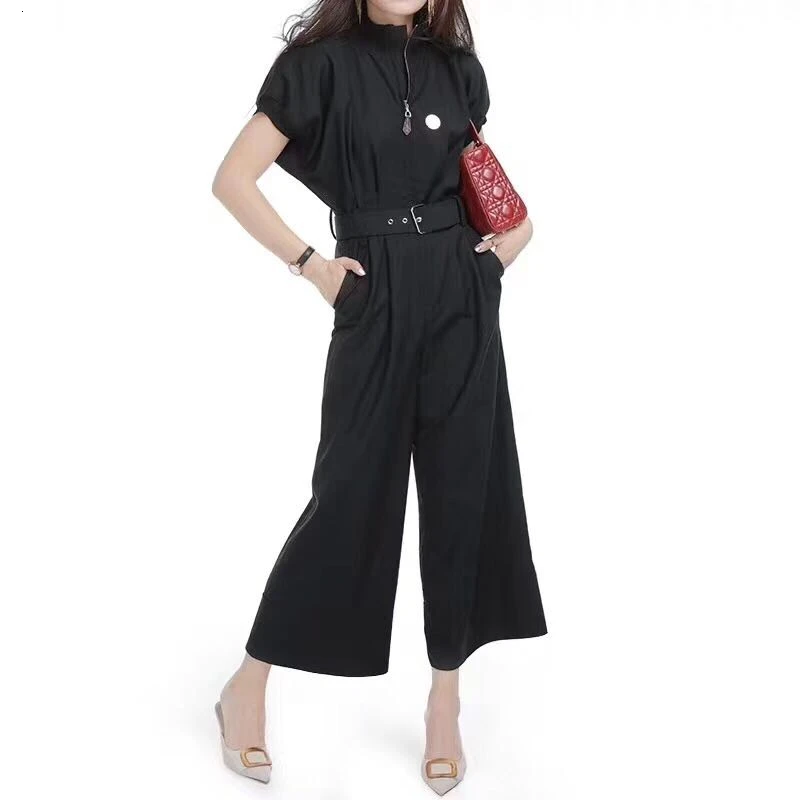 TWOTWINSTYLE, черный женский комбинезон, короткий рукав, высокая талия, с поясом, широкие штаны, женский костюм, осень 20919, модная новинка