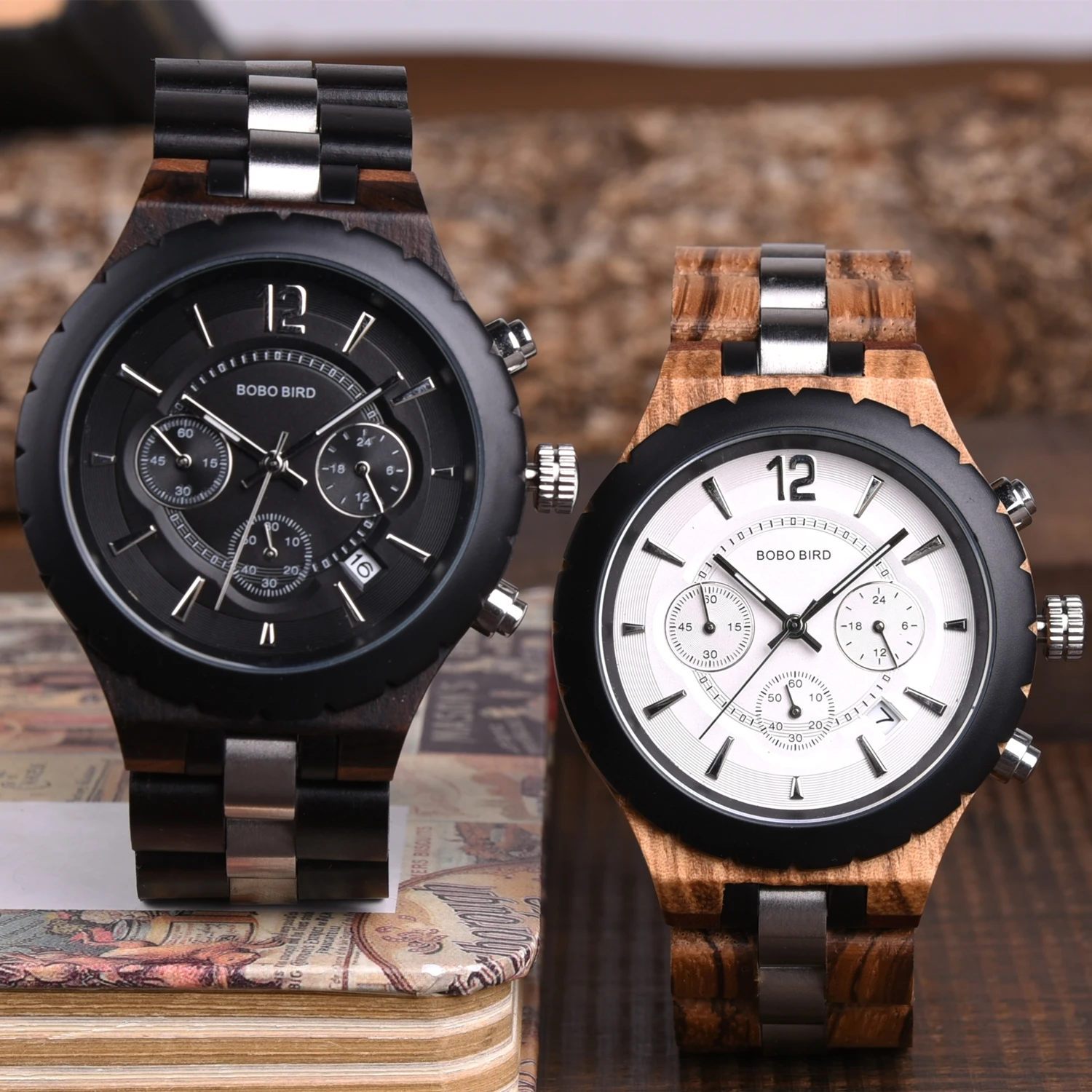 BOBO BIRD Wooden Men Watch Luxury Brand Quartz Date Wristwatch Chronograph Luminous Timepiece Great Gift Box Relogio Masculino | Наручные