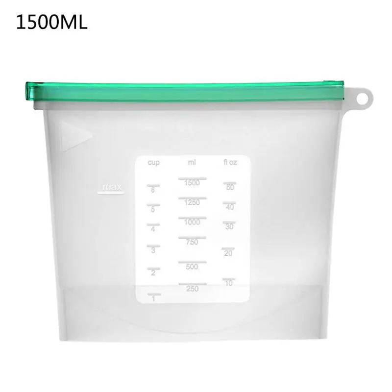 1500ML Экологически герметичный силиконовый мешок для еды многоразовый силиконовый мешок для еды для кухни Герметичный пищевой приправа - Цвет: 1500ML