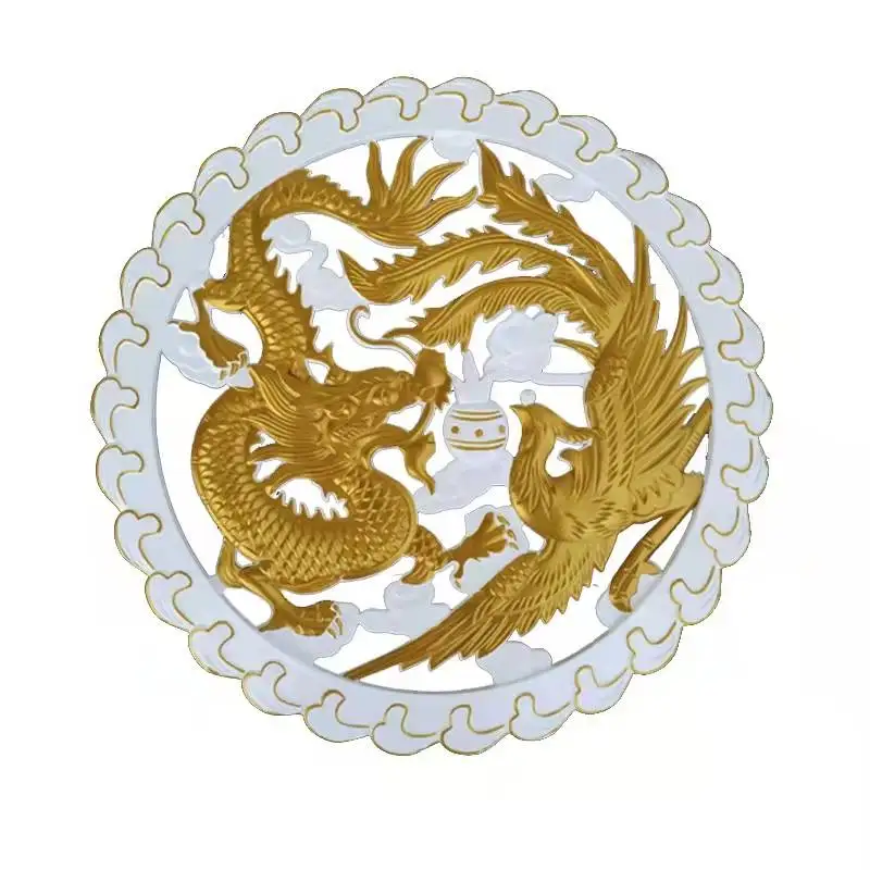 

European-style new PVC dragon and phoenix round flower carvings furniture applique background wall decoration non-wood carving