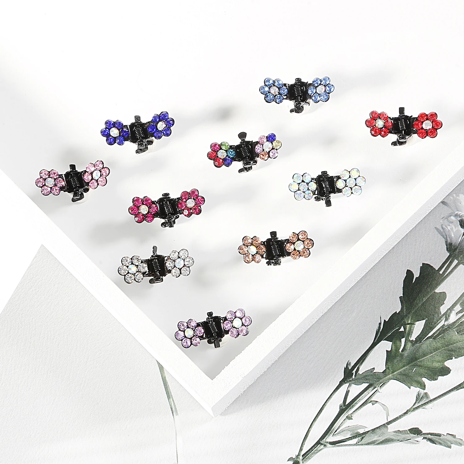 Crystal Rhinestone Flower Hair Claw Hairpins Hair Accessories Ornaments Clips Hairgrip Kids Girl 12pcs/pack