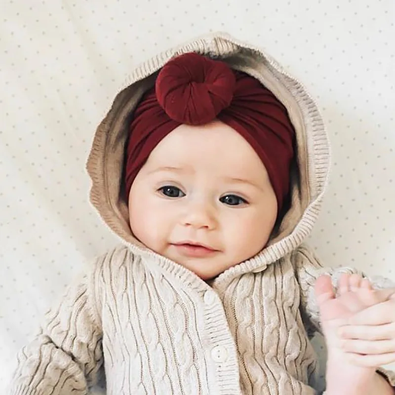 Новорожденных сплошной цвет пончик Sanils шапки BeBes головы тюрбан капюшон узел для маленьких девочек Кепка шапка унисекс хлопок Мягкий наголовный обруч Младенческая шапочка